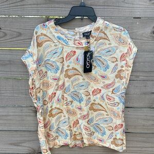 NWT GiGiO yellow paisley short sleeve top large